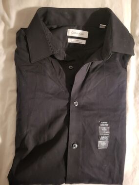 Calvin Klein Men's Black Slim Fit Dress Shirt